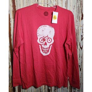 Life is Good Crusher Tee Skull Bicycle Graphic Long Sleeve Red Men's M